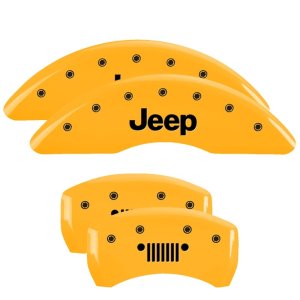Jeep Cherokee Caliper Covers - MGP - Engraved Front JEEP - Engraved Rear JEEP Grill logo - Yellow - `14-`23