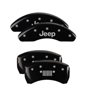 Jeep Cherokee Caliper Covers - MGP - Engraved Front JEEP - Engraved Rear JEEP Grill Logo - Black - `14-`23