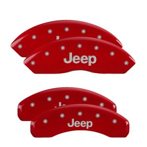 Jeep Wrangler Caliper Covers - Front + Rear - MGP - 4 Logo, Engraved JEEP - Red - `03-`06