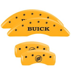 Buick Enclave Caliper Covers - Front + Rear - MGP - Engraved Front Buick - Engraved Rear Buick Shield - Yellow - `08-`17