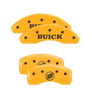 Buick LaCrosse Caliper Covers - Front + Rear - MGP - 4 Logo Engraved with Buick Shield - Yellow - `10-`17