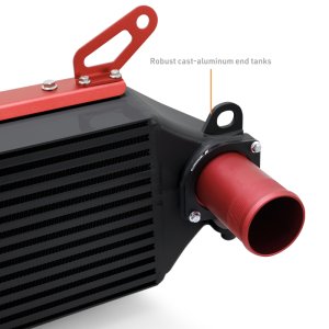 Toyota GR Corolla Intercooler Kit - Mishimoto - 4” Thick Bar-and-Plate Core - Black Cooler - Red Pipes - `23-`27