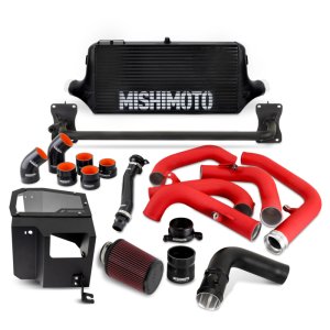 Subaru WRX Performance Air Intake - Front - Mishimoto - Performance Front-Mount Intercooler Kit w/ Intake, BK Core WRD Pipes - Black Intercooler, Red Pipes - `22-`27