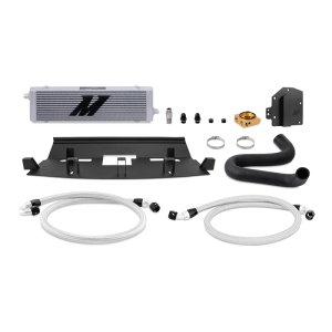 Ford Mustang Oil Cooler Kit - Front - Mishimoto - Thermostatic - Silver - `18-`27