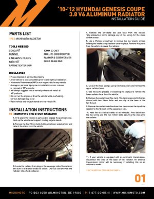 Hyundai Genesis Coupe Radiator - Mishimoto - Performance Aluminum - `10-`12