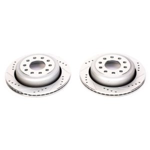 Lincoln Town Car Brake Rotors (2) - Rear - PowerStop - Evolution Drilled & Slotted - Silver - `03-`11 Lincoln Town Car Brake Rotors (2) - Rear - PowerStop - Evolution Drilled & Slotted - Silver - `03-`11