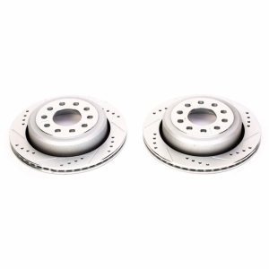 Lincoln Town Car Brake Rotors (2) - Rear - PowerStop - Evolution Drilled & Slotted - Silver - `03-`11
