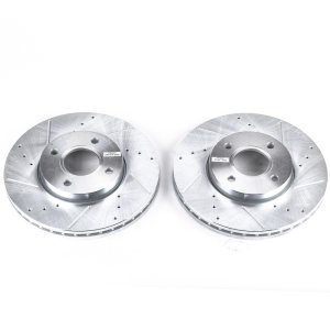 Ford Focus Brake Rotors (2) - Front - PowerStop - Evolution Drilled & Slotted - Silver - `05-`07