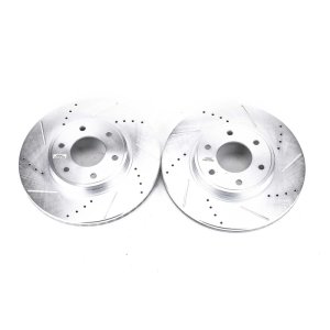 Chevrolet Trailblazer Brake Rotors (2) - Front - PowerStop - Evolution Drilled & Slotted - Silver - `06-`09