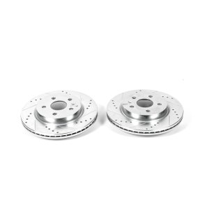 Buick Regal Brake Rotors (2) - Rear - PowerStop - Evolution Drilled & Slotted Zinc Plated - Silver - `11-`17