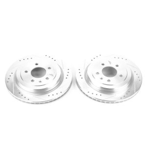 Cadillac ATS Brake Rotors (2) - Rear - PowerStop - Evolution Drilled & Slotted - Silver - `13-`18
