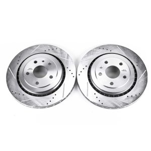 Cadillac ATS Brake Rotors (2) - Rear - PowerStop - Evolution Drilled & Slotted - Silver - `16-`18