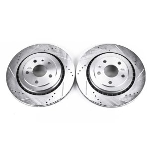 Cadillac ATS Brake Rotors (2) - Rear - PowerStop - Evolution Drilled & Slotted - Silver - `16-`18