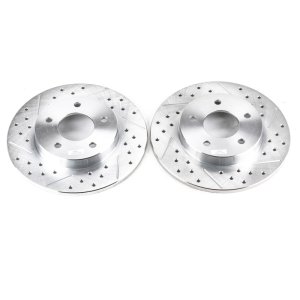Buick LeSabre Brake Rotors (2) - Rear - PowerStop - Evolution Drilled & Slotted - Silver - `00-`05