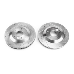 Cadillac XLR Brake Rotor (2) - Front - PowerStop - Evolution Drilled & Slotted Zinc Plated Rotors - Silver - 2004