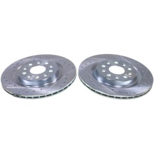 Jeep Grand Cherokee Brake Rotors (2) - Rear - PowerStop - Drilled & Slotted - Silver - `22-`24 Jeep Grand Cherokee Brake Rotors (2) - Rear - PowerStop - Drilled & Slotted - Silver - `22-`24
