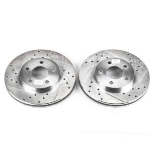 Chrysler Neon Brake Rotors (2) - Front - PowerStop - Evolution Drilled & Slotted - Silver - `00-`01