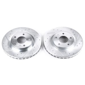 Mitsubishi Eclipse Cross Brake Rotor (2) - Front - PowerStop - Evolution Drilled & Slotted - Silver - 2018 Mitsubishi Eclipse Cross Brake Rotor (2) - Front - PowerStop - Evolution Drilled & Slotted - Silver - 2018