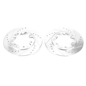 Ford Transit-350 HD Brake Rotors (2) - Rear - PowerStop - Evolution Drilled & Slotted - Silver Zinc - `15-`19