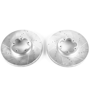 Ford Transit-150 Brake Rotors (2) - Front - PowerStop - Evolution Drilled & Slotted Zinc Plated - Silver - `15-`19 Ford Transit-150 Brake Rotors (2) - Front - PowerStop - Evolution Drilled & Slotted Zinc Plated - Silver - `15-`19