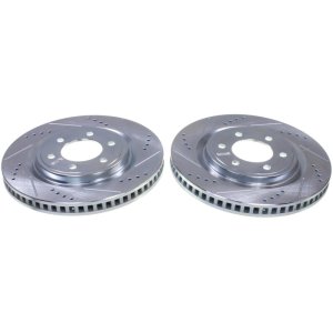 Ford F-150 Lightning Brake Rotors (2) - Front - PowerStop - Drilled & Slotted Evolution - Silver - `22-`23