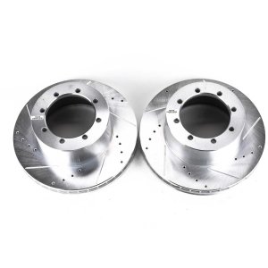 Ford E-450 Super Duty Brake Rotors (2) - Rear - PowerStop - Evolution Drilled & Slotted - Silver - `00-`02