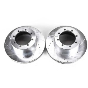 Ford E-450 Super Duty Brake Rotors (2) - Rear - PowerStop - Evolution Drilled & Slotted - Silver - `00-`02 Ford E-450 Super Duty Brake Rotors (2) - Rear - PowerStop - Evolution Drilled & Slotted - Silver - `00-`02
