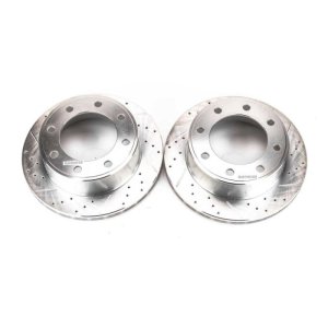 Ford Excursion Brake Rotors (2) - Rear - PowerStop - Evolution Drilled & Slotted - Silver - `00-`05 Ford Excursion Brake Rotors (2) - Rear - PowerStop - Evolution Drilled & Slotted - Silver - `00-`05