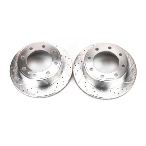 Ford Excursion Brake Rotors (2) - Rear - PowerStop - Evolution Drilled & Slotted - Silver - `00-`05 Ford Excursion Brake Rotors (2) - Rear - PowerStop - Evolution Drilled & Slotted - Silver - `00-`05