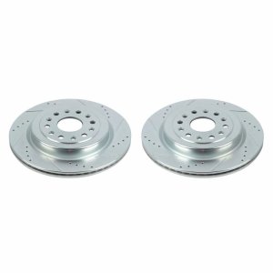 Ram 1500 Brake Rotors (2) - Rear - PowerStop - Evolution Drilled & Slotted Zinc Plated Rotors - Silver - `19-`20 Ram 1500 Brake Rotors (2) - Rear - PowerStop - Evolution Drilled & Slotted Zinc Plated Rotors - Silver - `19-`20
