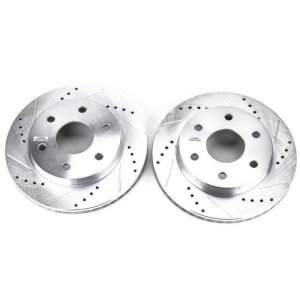 Cadillac Escalade Brake Rotors (2) - Front - PowerStop - Evolution Drilled & Slotted - Silver - `02-`06