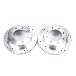 Chevrolet Avalanche 2500 Brake Rotors (2) - Rear - PowerStop - Evolution Drilled & Slotted - Silver - `02-`06