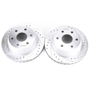 Cadillac Escalade Brake Rotors (2) - Rear - PowerStop - Evolution Drilled & Slotted - Silver - `02-`06