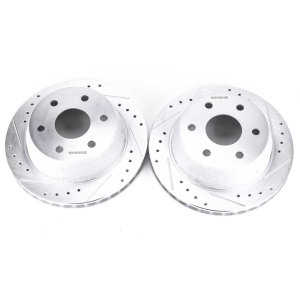 Cadillac Escalade Brake Rotors (2) - Rear - PowerStop - Evolution Drilled & Slotted - Silver - `02-`06