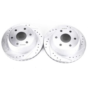 Cadillac Escalade Brake Rotors (2) - Rear - PowerStop - Evolution Drilled & Slotted - Silver - `02-`06