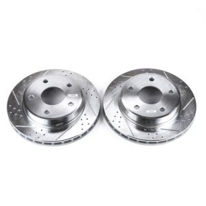 Mitsubishi Raider Brake Rotor (2) - Front - PowerStop - Evolution Drilled & Slotted - Silver Zinc Plated - `06-`09