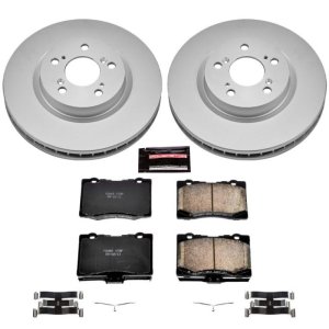 Acura RL Brake Kit - Front - PowerStop - Geomet Coated Rotors + Low-Dust Ceramic Pads - `05-`12