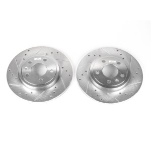 Audi A4 Brake Rotors (2) - Rear - PowerStop - Evolution Drilled & Slotted - Silver - `05-`09