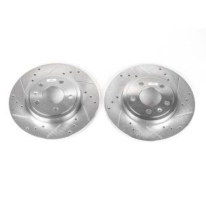 Audi A4 Brake Rotors (2) - Rear - PowerStop - Evolution Drilled & Slotted - Silver - `05-`09