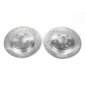 Audi A4 Brake Rotors (2) - Rear - PowerStop - Evolution Drilled & Slotted - Silver - `05-`09