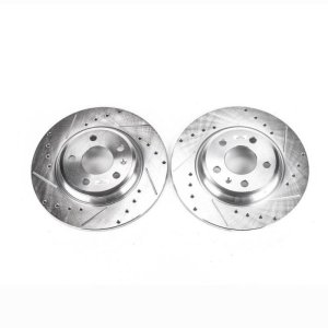 Audi A4 Brake Rotors (2) - Rear - PowerStop - Evolution Drilled & Slotted - Silver - `09-`19