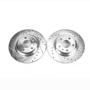 Audi A4 Brake Rotors (2) - Rear - PowerStop - Evolution Drilled & Slotted - Silver - `09-`19