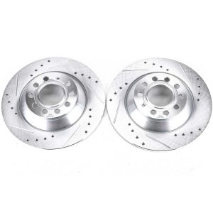 Audi A6 Brake Rotors (2) - Rear - PowerStop - Evolution Drilled & Slotted - Silver - `05-`11