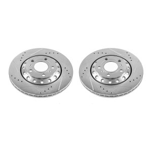 Audi A8 Quattro Brake Rotors (2) - Rear - PowerStop - Evolution Drilled & Slotted - Silver - `03-`10