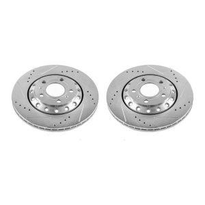 Audi A8 Quattro Brake Rotors (2) - Rear - PowerStop - Evolution Drilled & Slotted - Silver - `03-`10