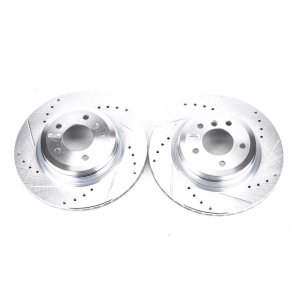 BMW 3 Series Brake Rotors (2) - Rear - PowerStop - Drilled & Slotted - Silver Zinc Plated - 2006