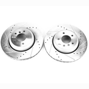 BMW 5 Series Brake Rotors (2) - Rear - PowerStop - Evolution Drilled & Slotted - Silver Zinc Plated - `04-`05