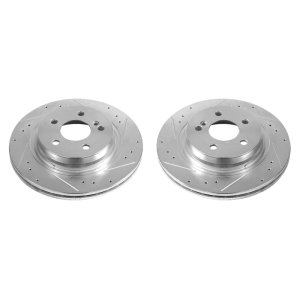 Mercedes-Benz C250 Brake Rotors (2) - Rear - PowerStop - Evolution Drilled & Slotted - Silver - `12-`16