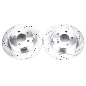 Mercedes-Benz CL550 Brake Rotors (2) - Rear - PowerStop - Evolution Drilled & Slotted - Silver - `07-`08
