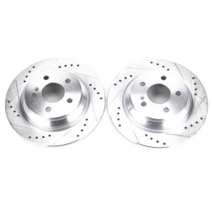 Mercedes-Benz CL550 Brake Rotors (2) - Rear - PowerStop - Evolution Drilled & Slotted - Silver - `07-`08